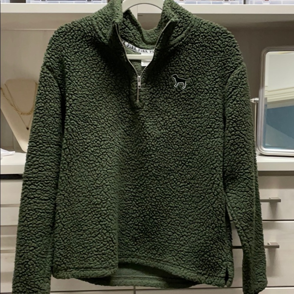PINK Hunter green pullover zip up